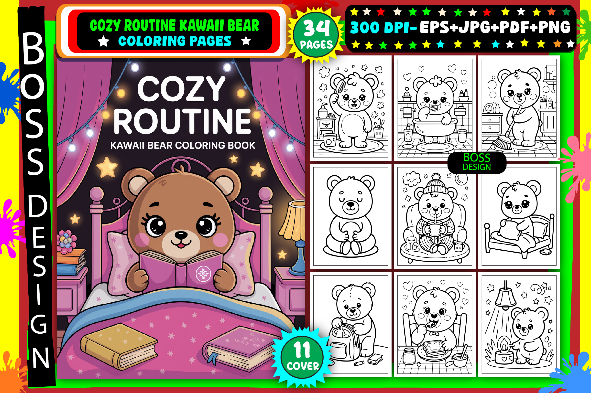 Cozy Routine Kawaii Bear Coloring Pages