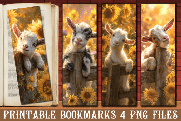 Cute Baby Goat Sunflower Field Bookmark