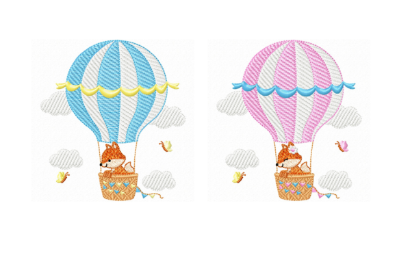 Cute Fox Hot Air Balloon Embroidery