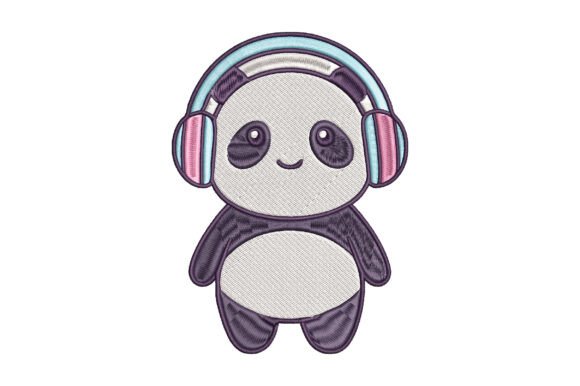 Cute Panda Headphones Embroidery