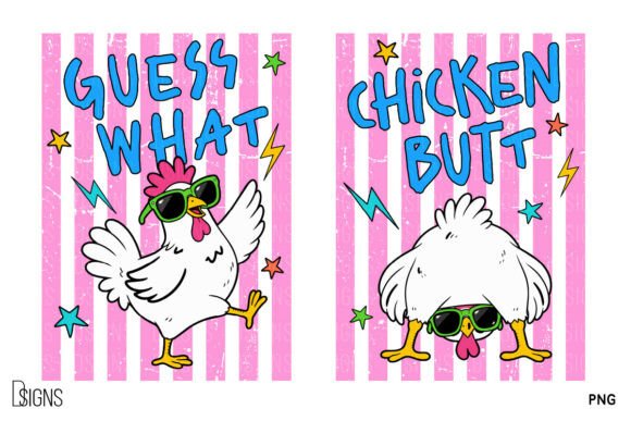 Guess What Chicken Funny Preppy Striped Graphic Illustrations By DSIGNS