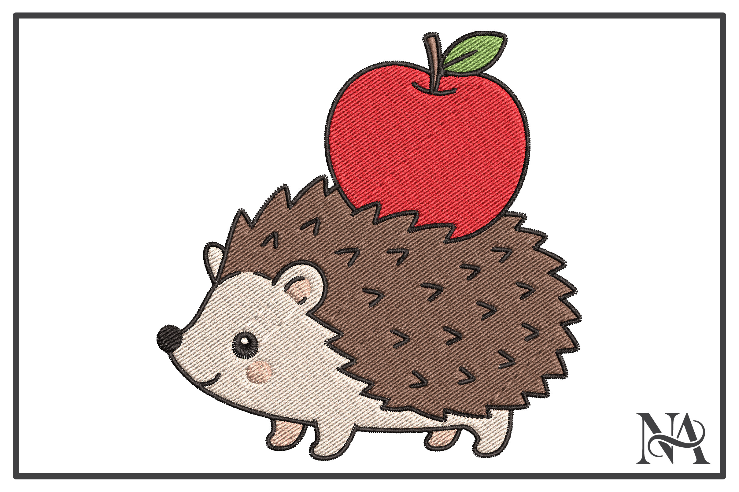 Kawaii Hedgehog Apple Embroidery Design
