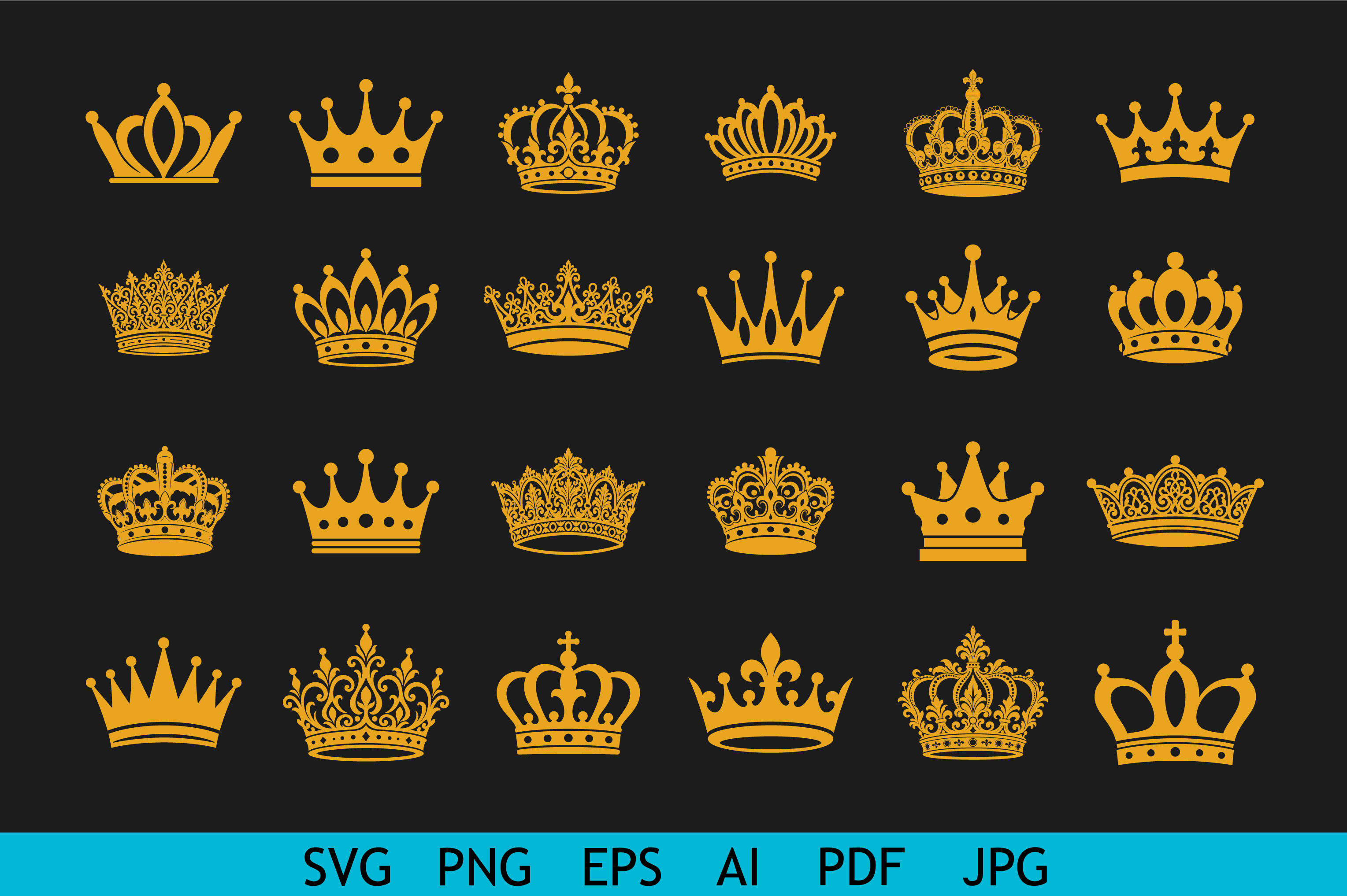 Luxury Gold Crown Icon Collection Set Graphic by Silhouette Station ...