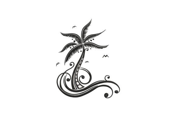 Palm Tree with Swirls and Waves
