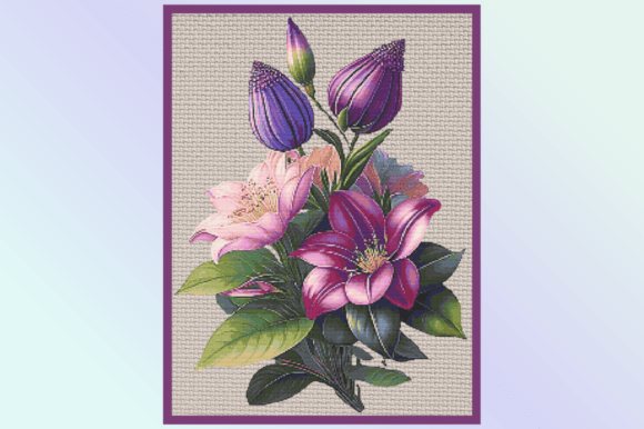 Purple Floral Bouquet Cross Stitch Patte