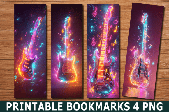 Retro Neon Electric Guitar Art Bookmark
