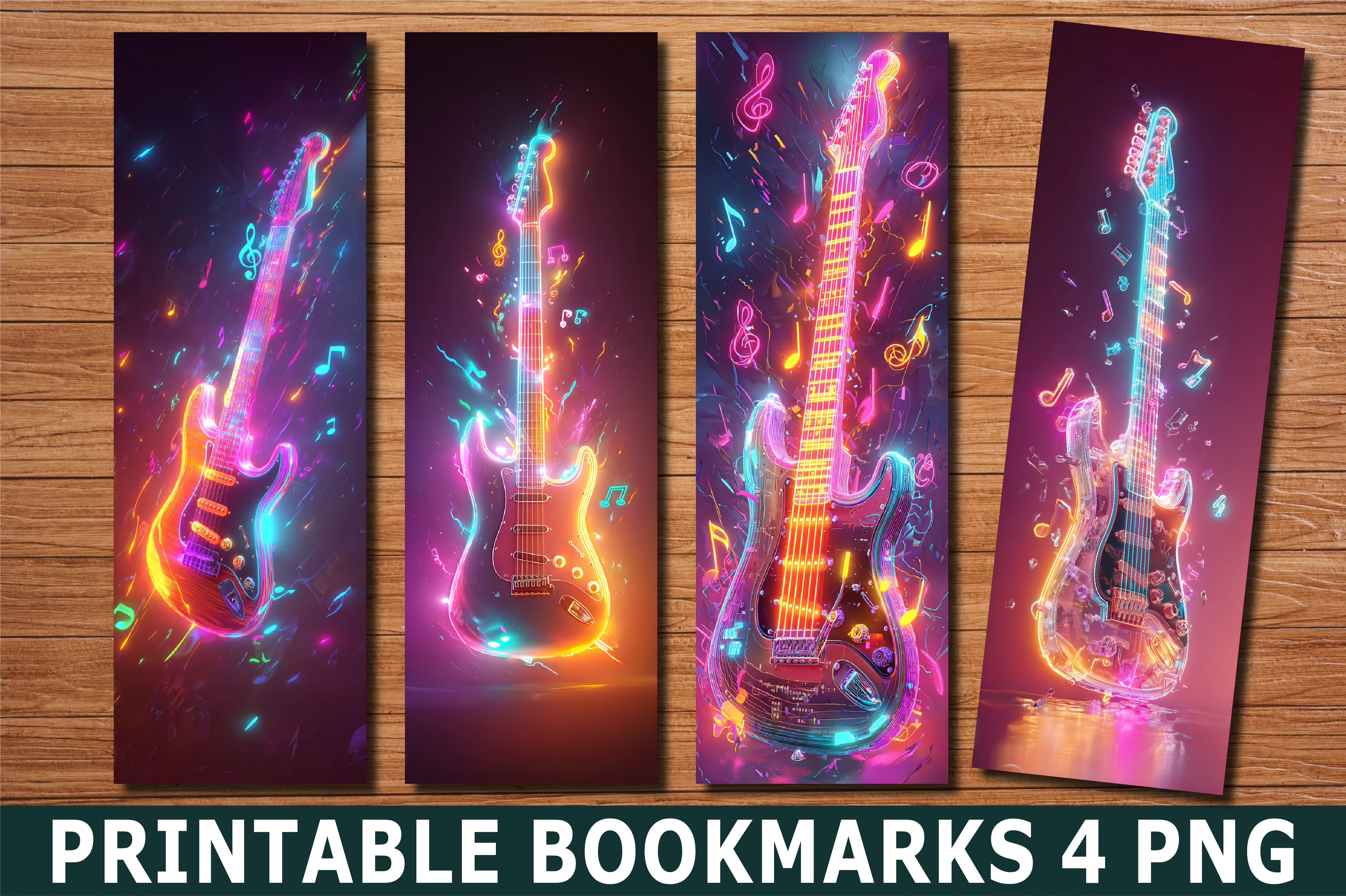 Retro Neon Electric Guitar Art Bookmark