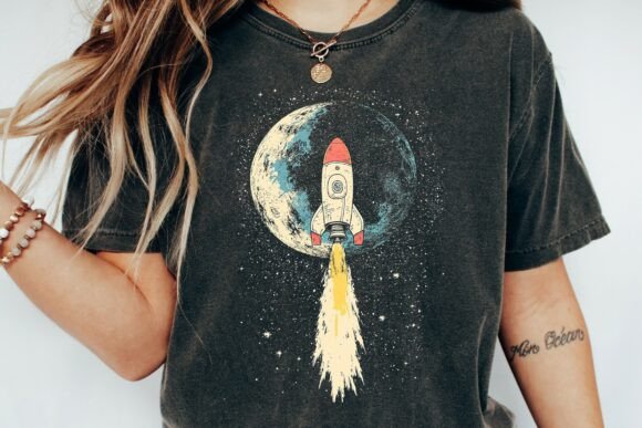 Retro Rocket Launch Moon Space Png