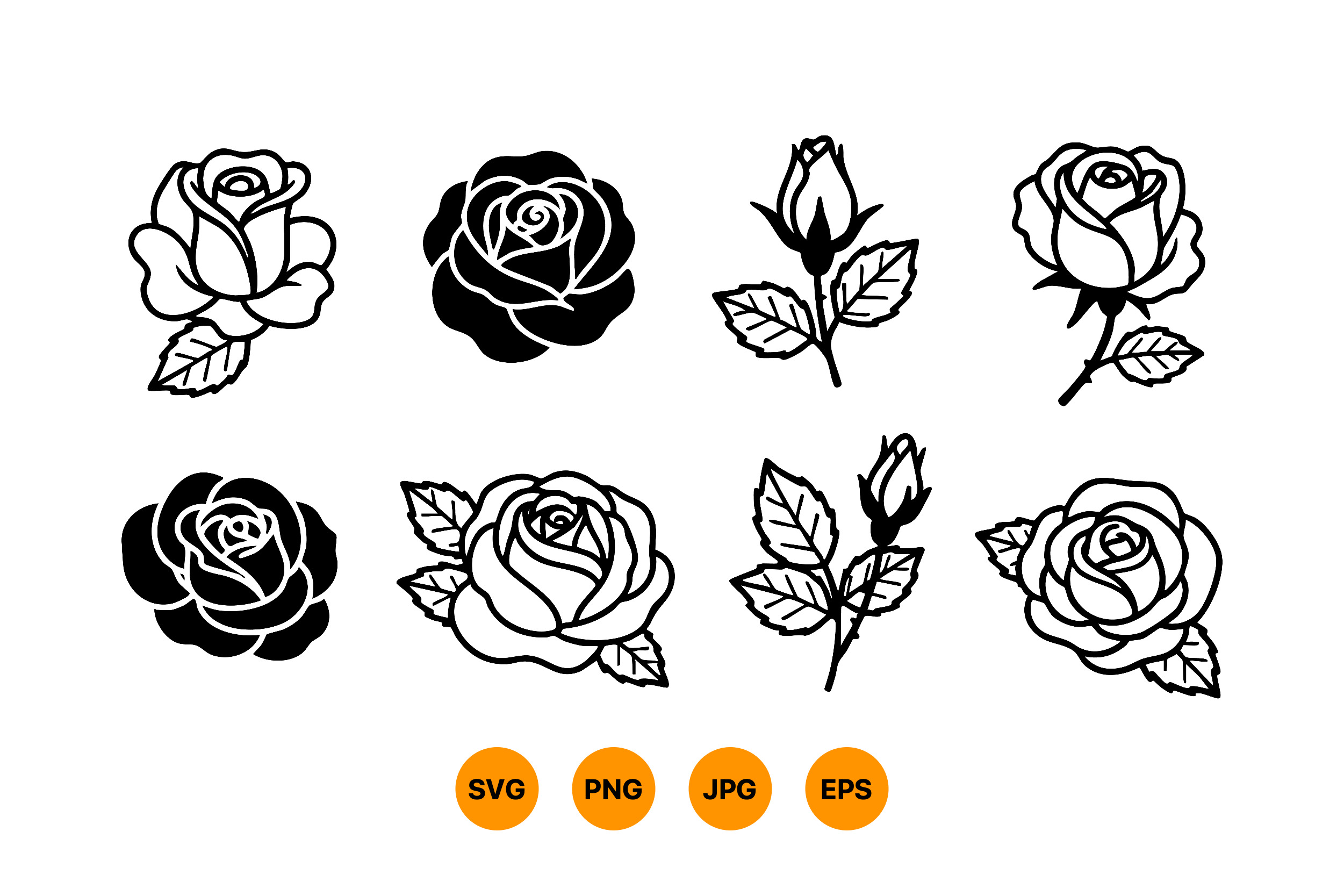 Rose Flower Vector Set with Black and Wh