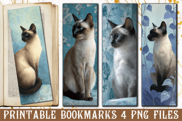 Siamese Cat Blue Aesthetic Art Bookmark
