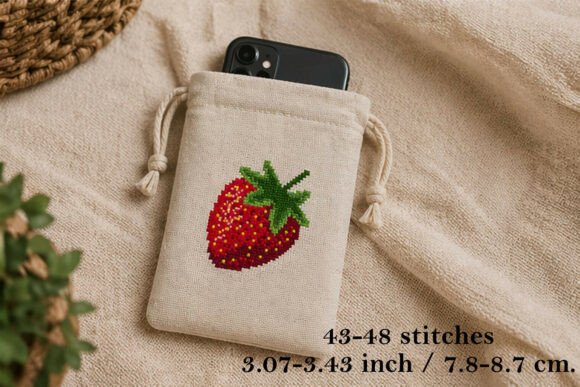 Strawberry Cross Stitch Pattern. Red Det