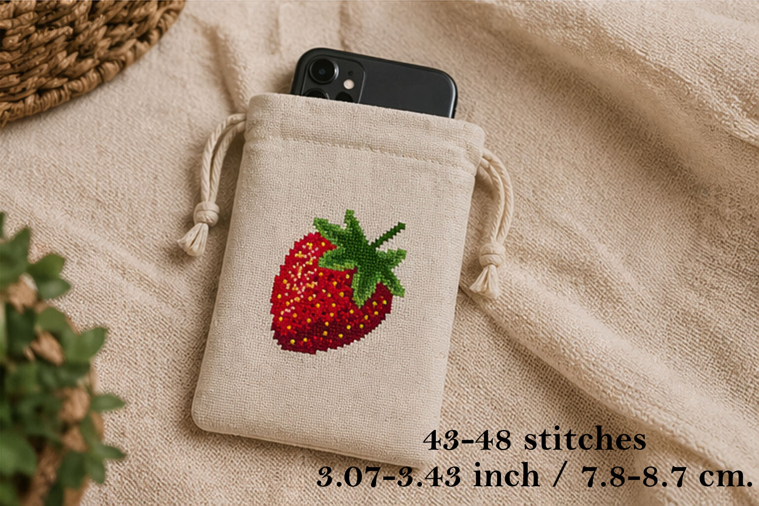 Strawberry Cross Stitch Pattern. Red Det