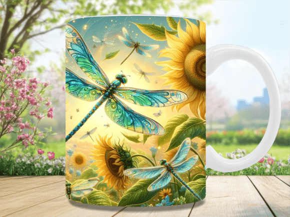 Sunflower Dragonfly Sublimation Mug Wrap