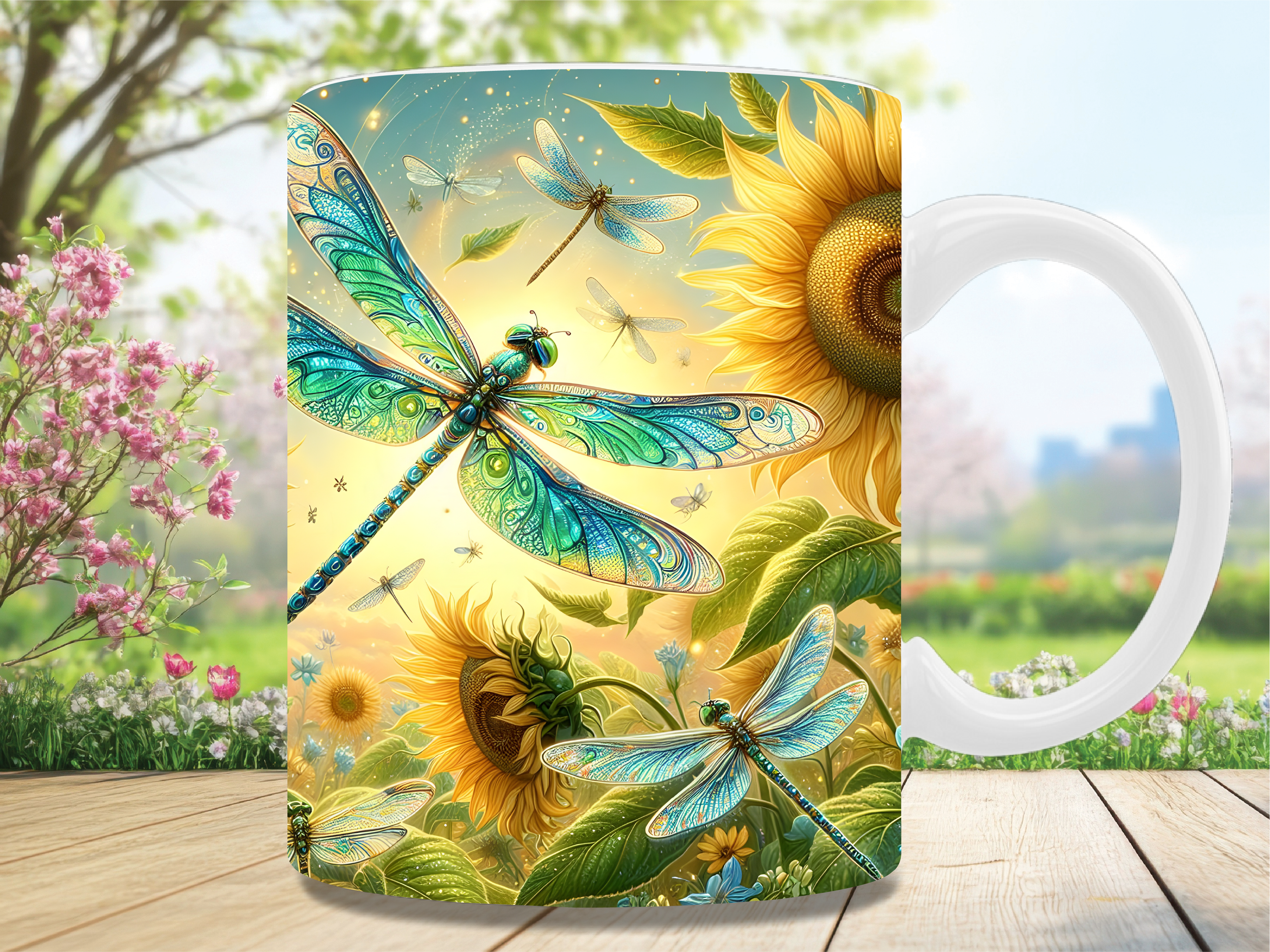Sunflower Dragonfly Sublimation Mug Wrap