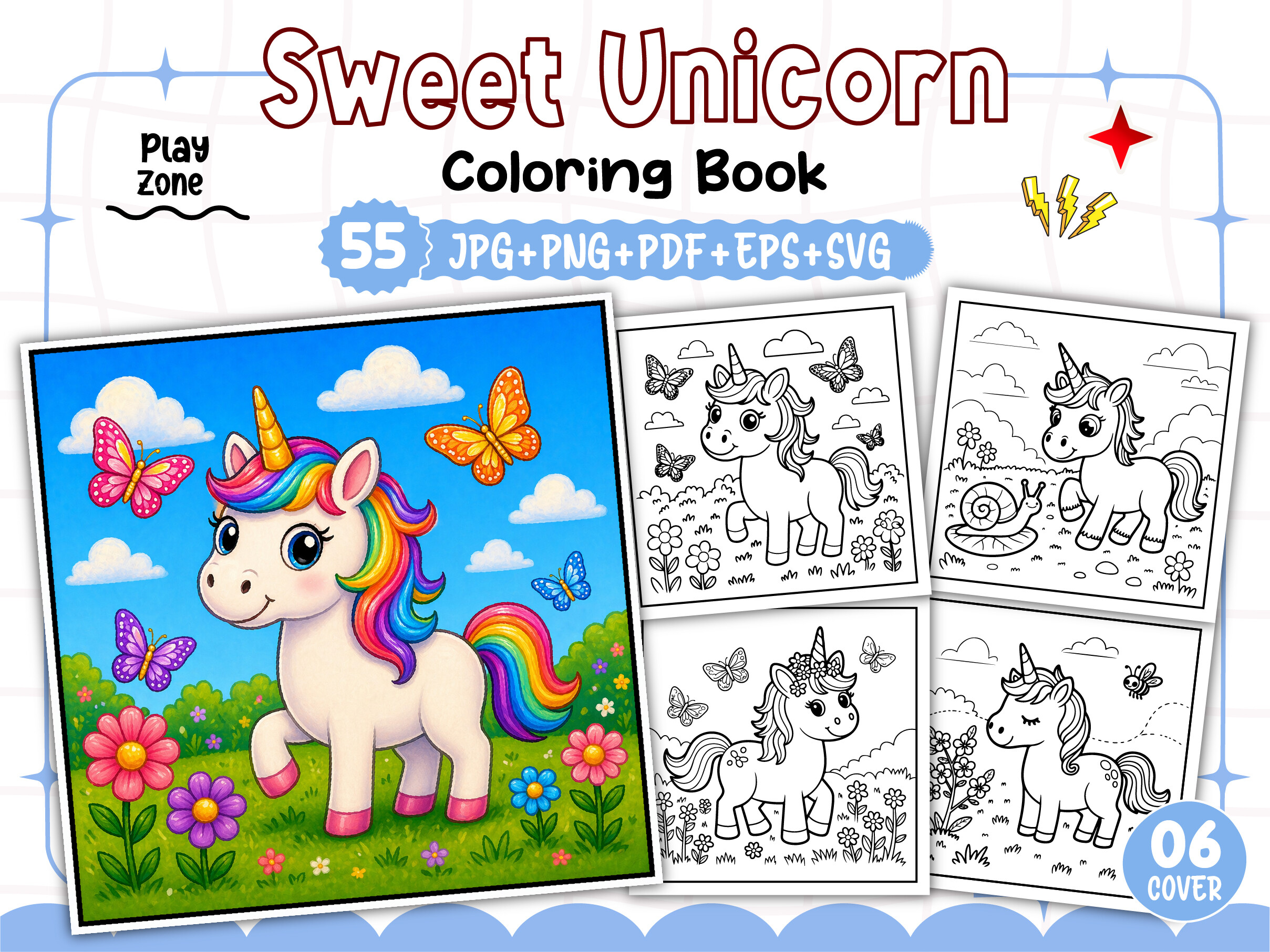 Sweet Unicorn Coloring Pages for Kids Graphic by PLAY ZONE · Creative ...