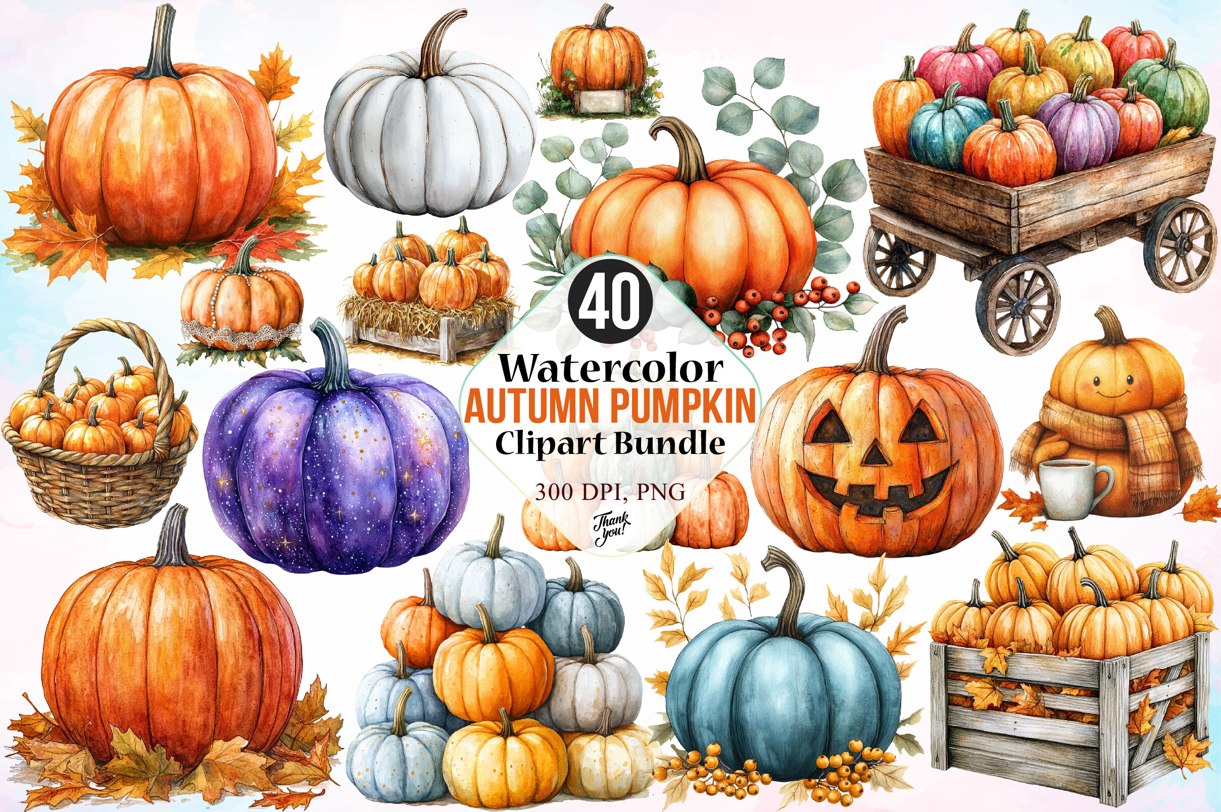 Watercolor Autumn Pumpkin Clipart Bundle Graphic by Lazy Panda ...