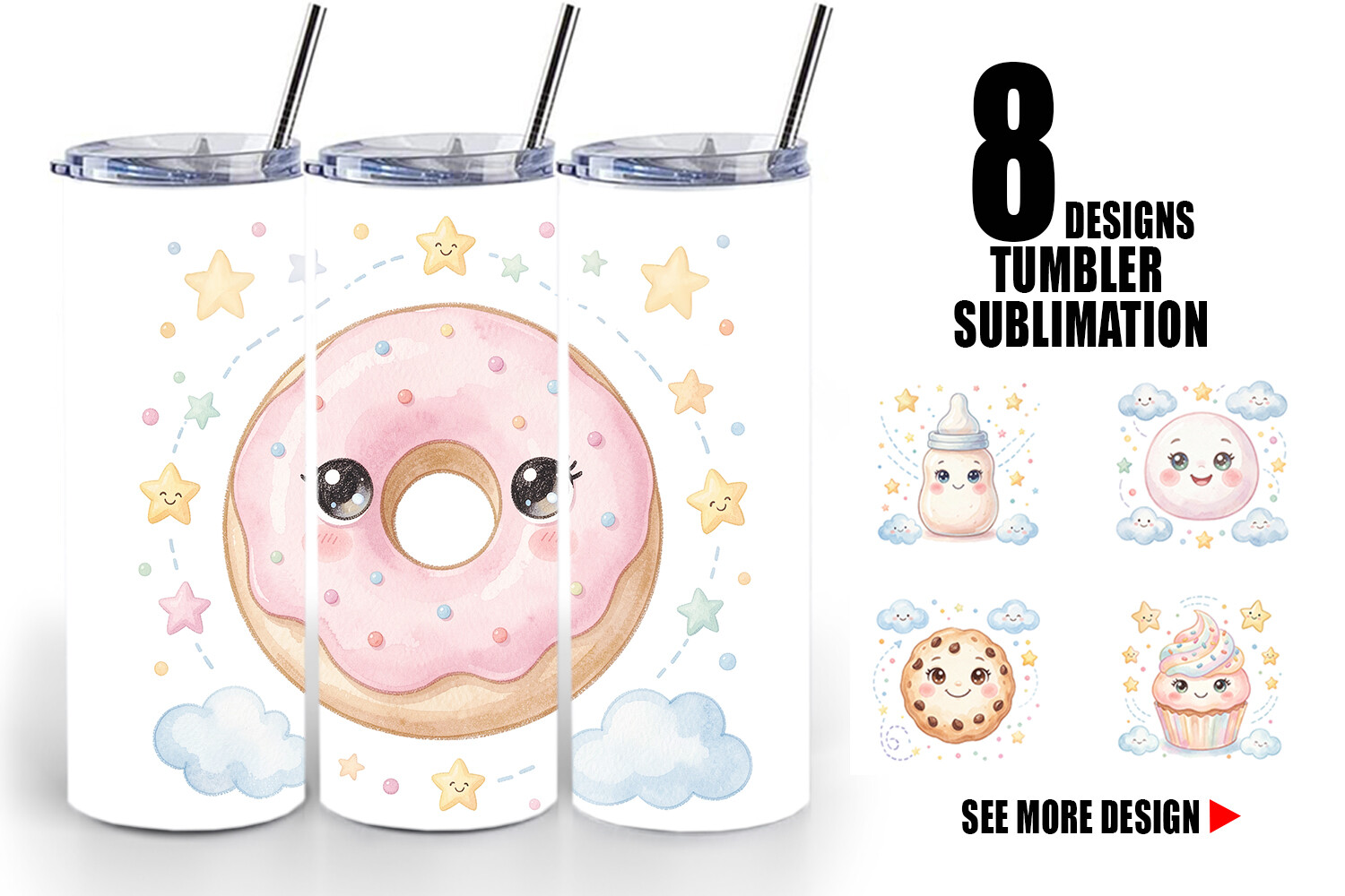 Watercolor Baby Treat Tumbler Wrap PNG