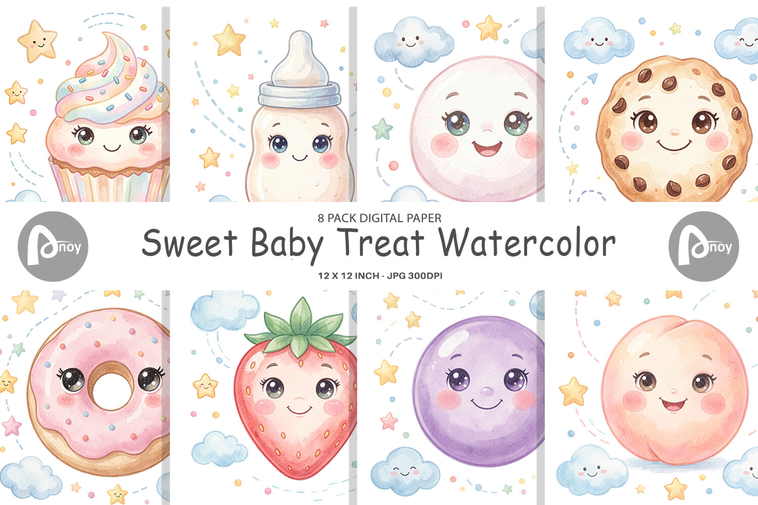 Watercolor Nursery Treat Digital Paper