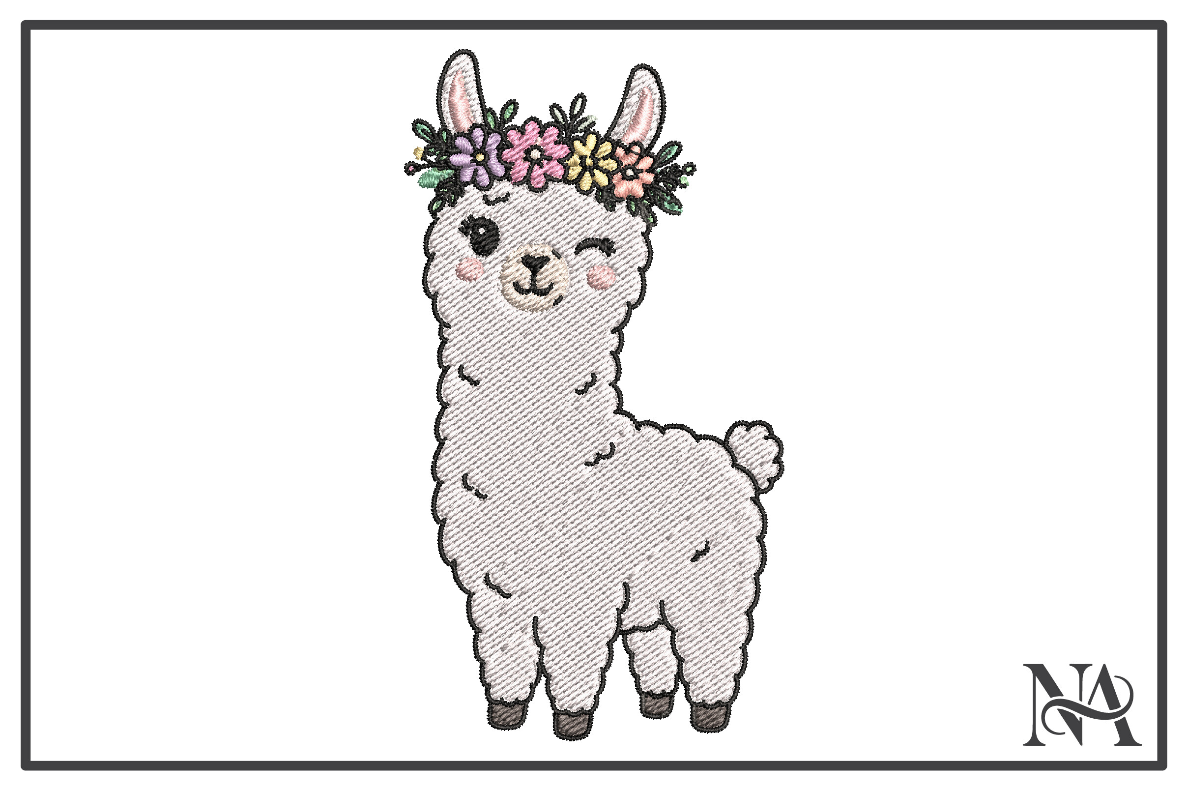 Winking Llama Flower Crown Embroidery