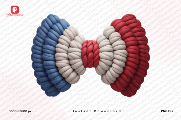 4th of July Patriotic Crochet Bow PNG