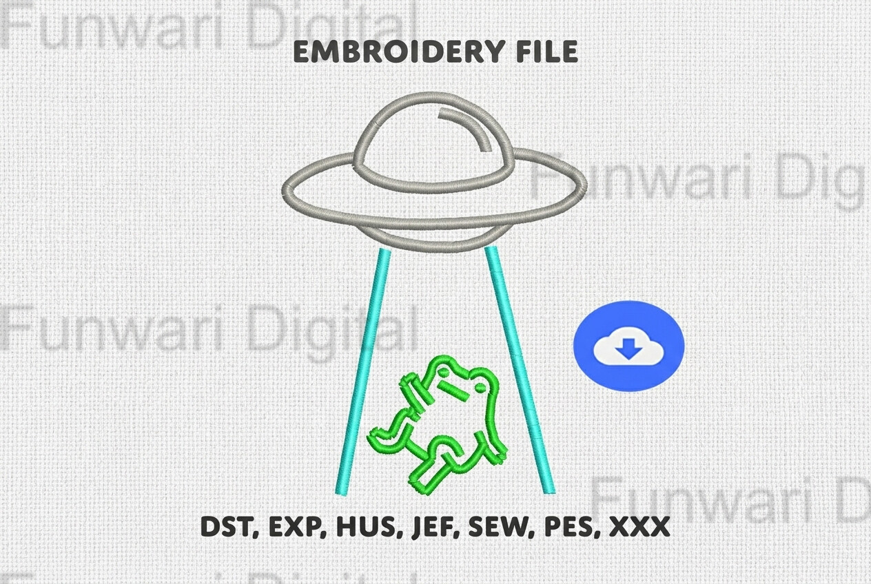 Alien Abduction UFO Frog Embroidery