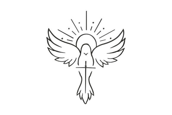 Angel Wings with Cross Line Art