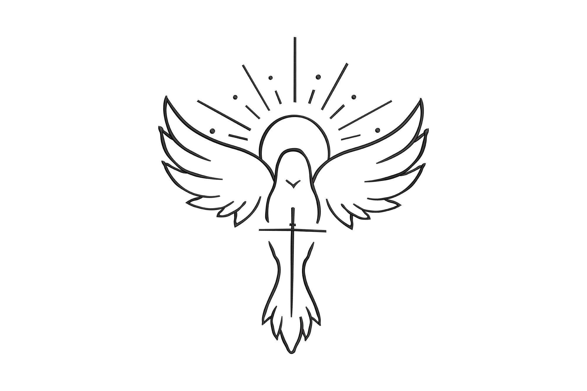 Angel Wings with Cross Line Art