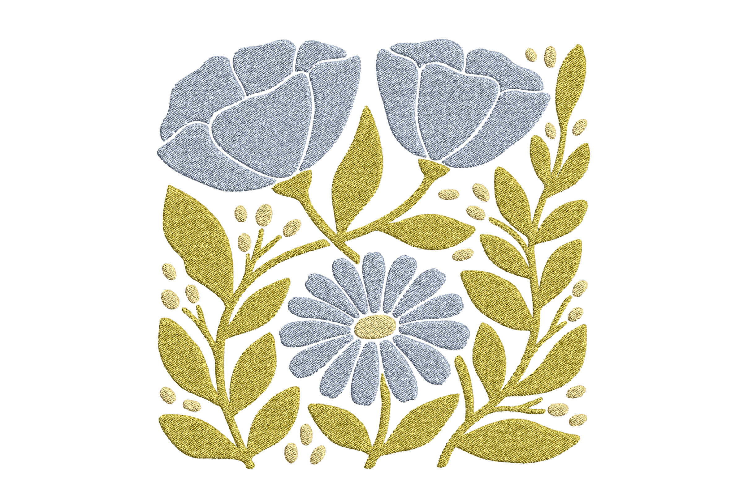 Blue Flowers Embroidery Design