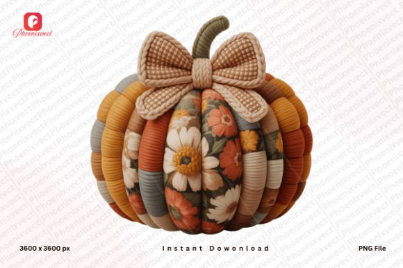 Boho Faux Yarn Floral Fall Pumpkin PNG
