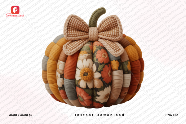 Boho Faux Yarn Floral Fall Pumpkin PNG