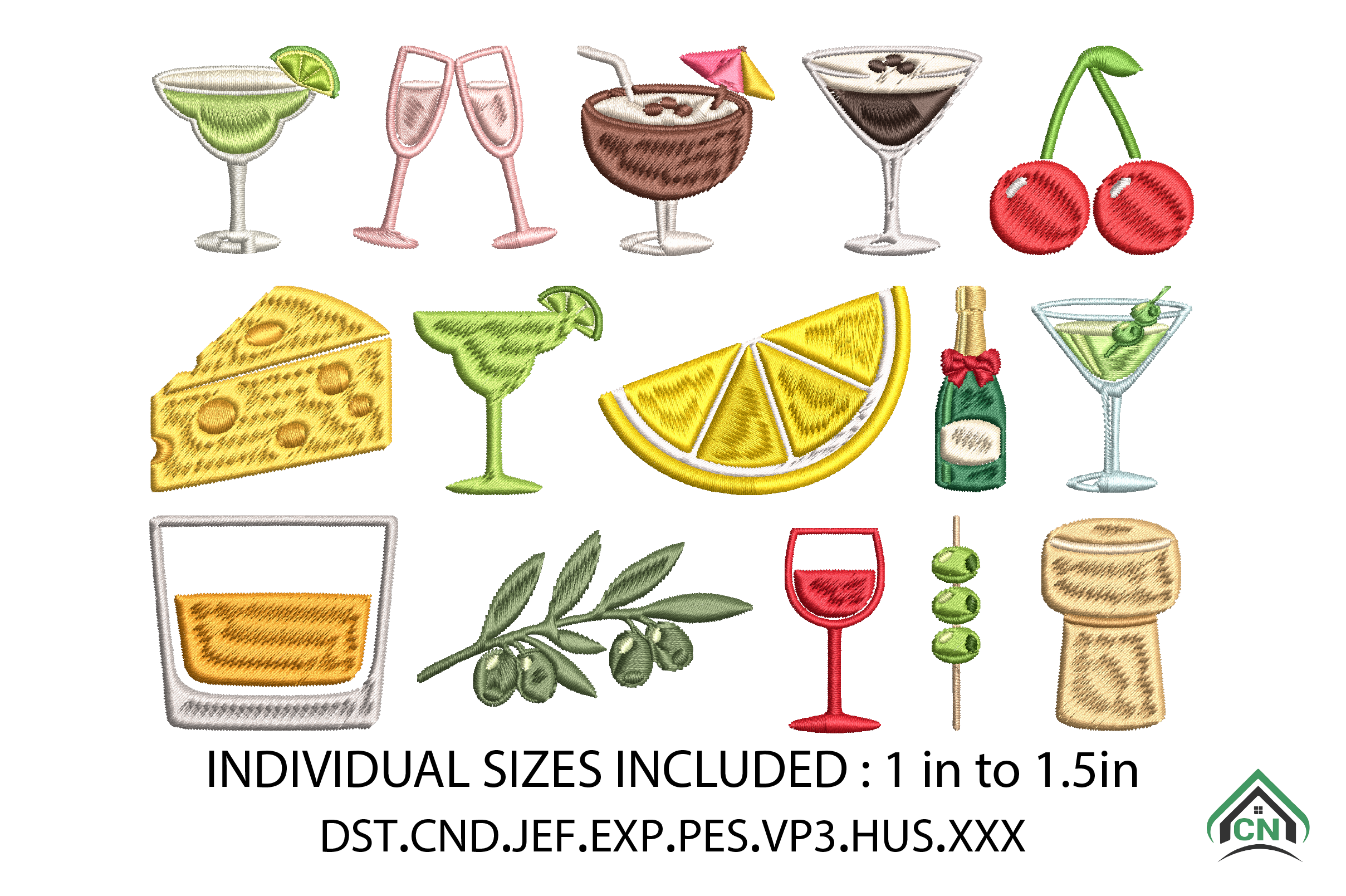 Cocktail Icons Embroidery Design Bundle