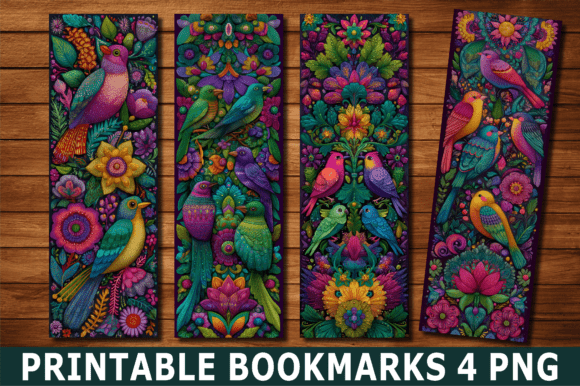 Colorful Garden Birds Art PNG Bookmark