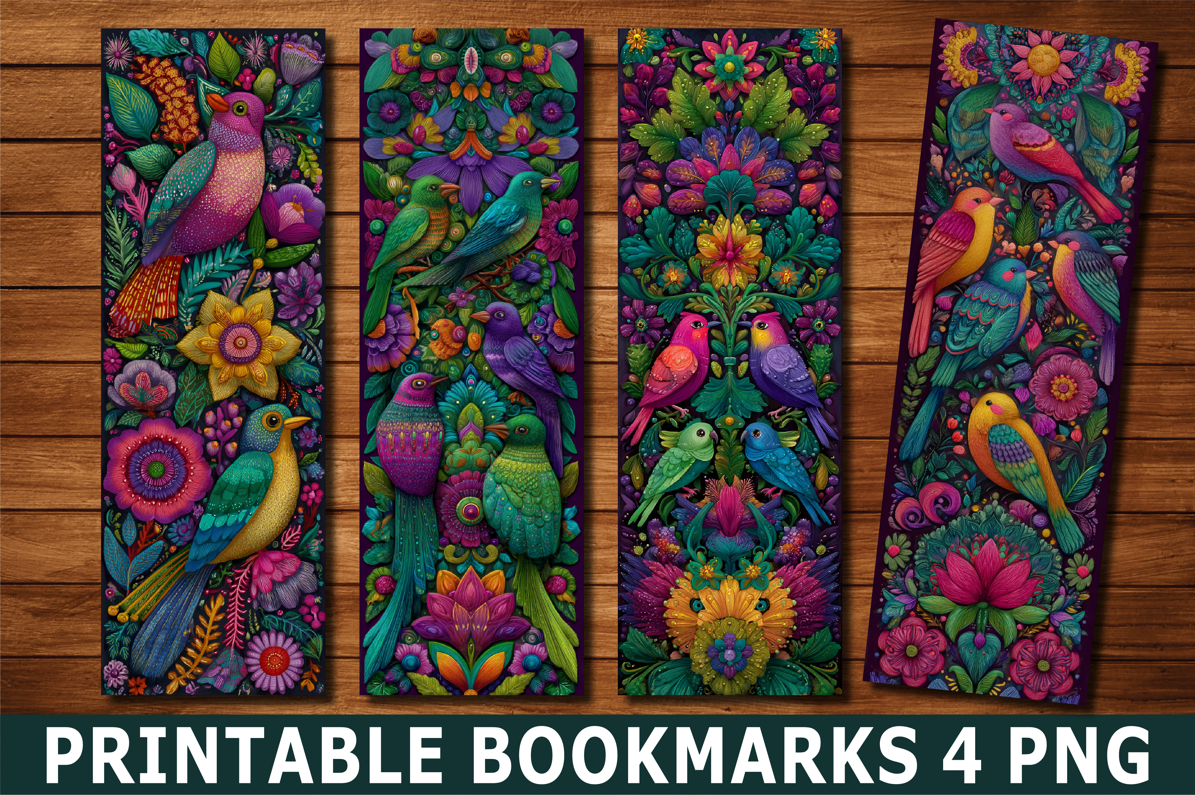 Colorful Garden Birds Art PNG Bookmark