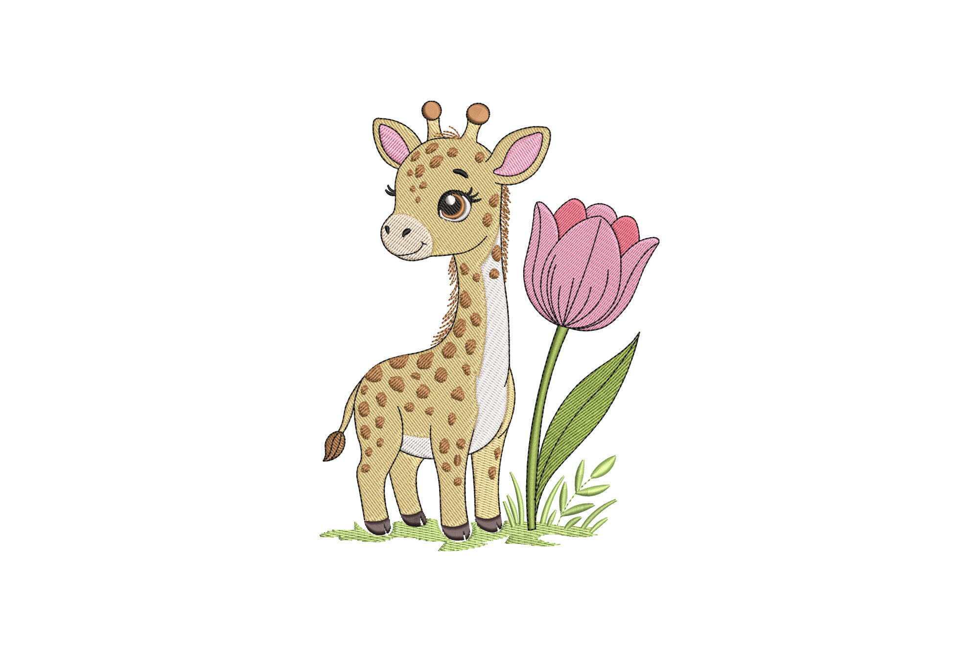 Cute Baby Giraffe with Flower