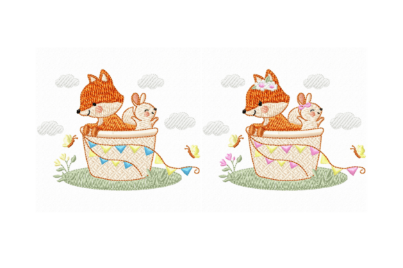 Cute Fox & Bunny Basket Embroidery Set