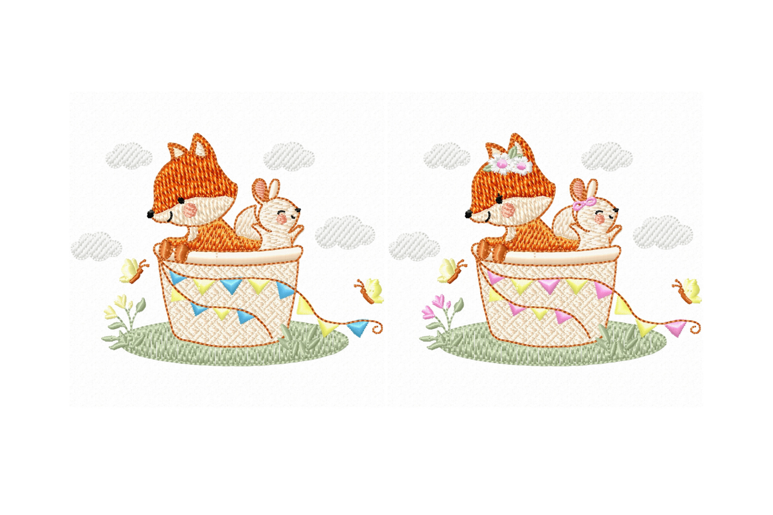 Cute Fox & Bunny Basket Embroidery Set