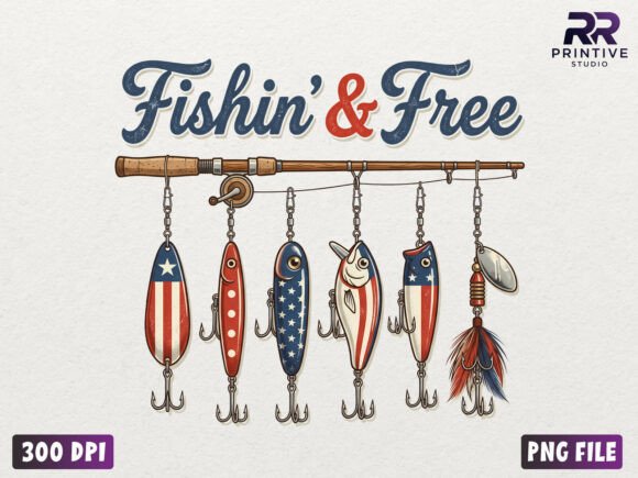Fishin' & Free Patriotic PNG Graphic T-shirt Designs By RR Printive Studio