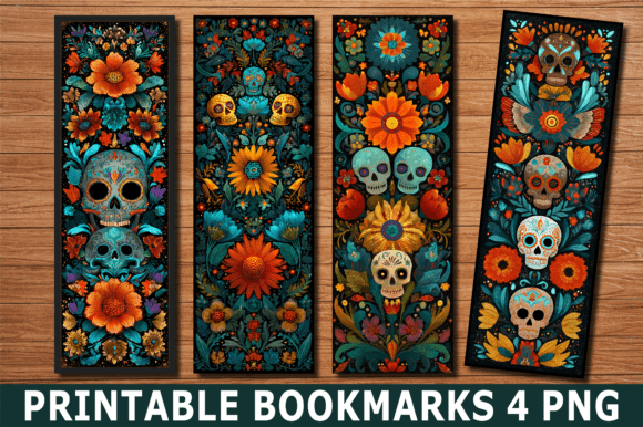 Floral Sugar Skull Decor PNG Bookmark