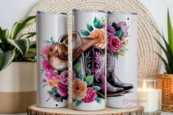 Floral Western Boots Hat 20oz Wrap Afbeelding Tumbler Wikkels Door Drumpee Design