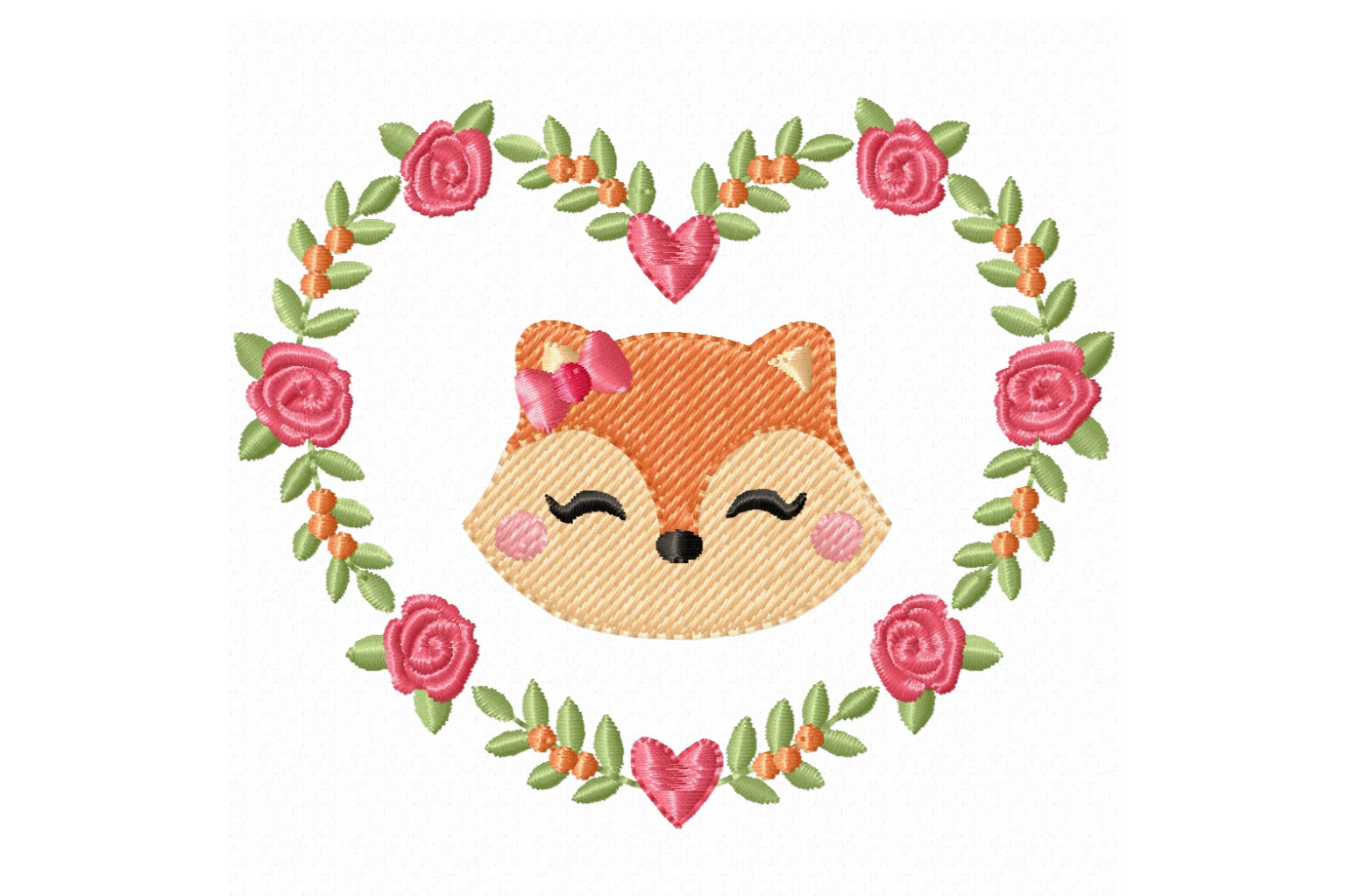 Fox Floral Heart Embroidery Design File