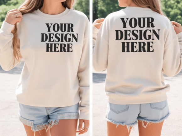 Gildan 18000 Sand Front & Back Mockup Graphic Product Mockups By Best POD Mockup