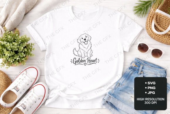 Golden retriever face outline with heart accent SVG for Mother's Day shirts and gifts