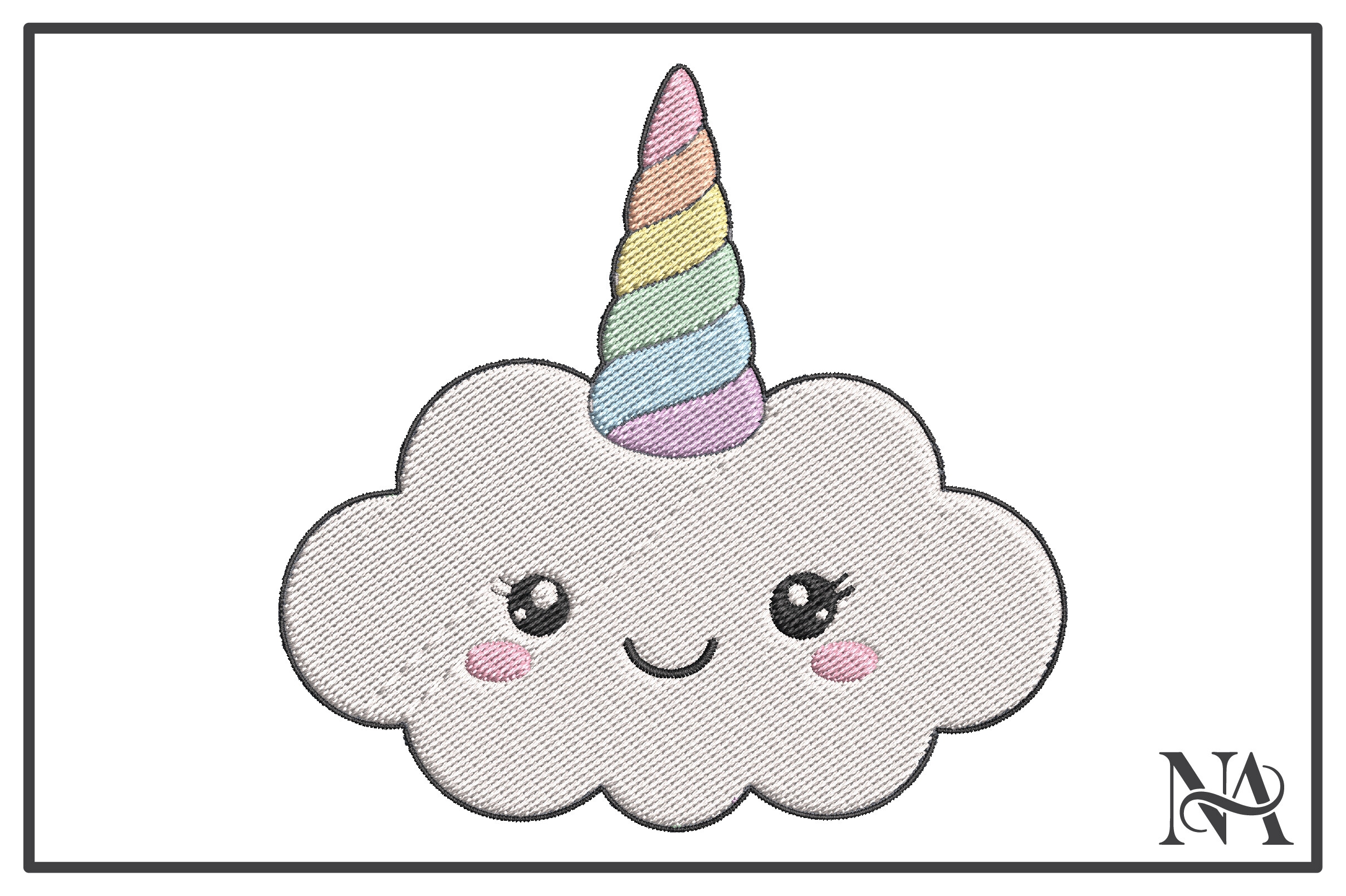 Kawaii Unicorn Cloud Embroidery Design
