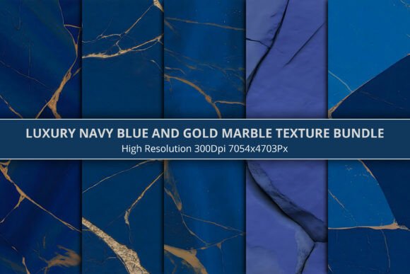 Navy Blue and Gold Marble Texture Bundle Afbeelding Achtergronden Door Motin