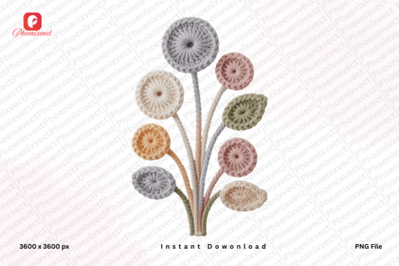 Neutral Boho Yarn Crochet Flower PNG
