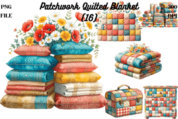 Patchwork Quilted Blanket Clipart Bundle