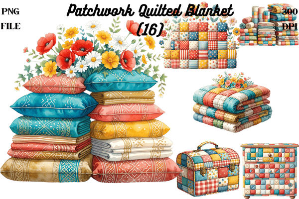 Patchwork Quilted Blanket Clipart Bundle