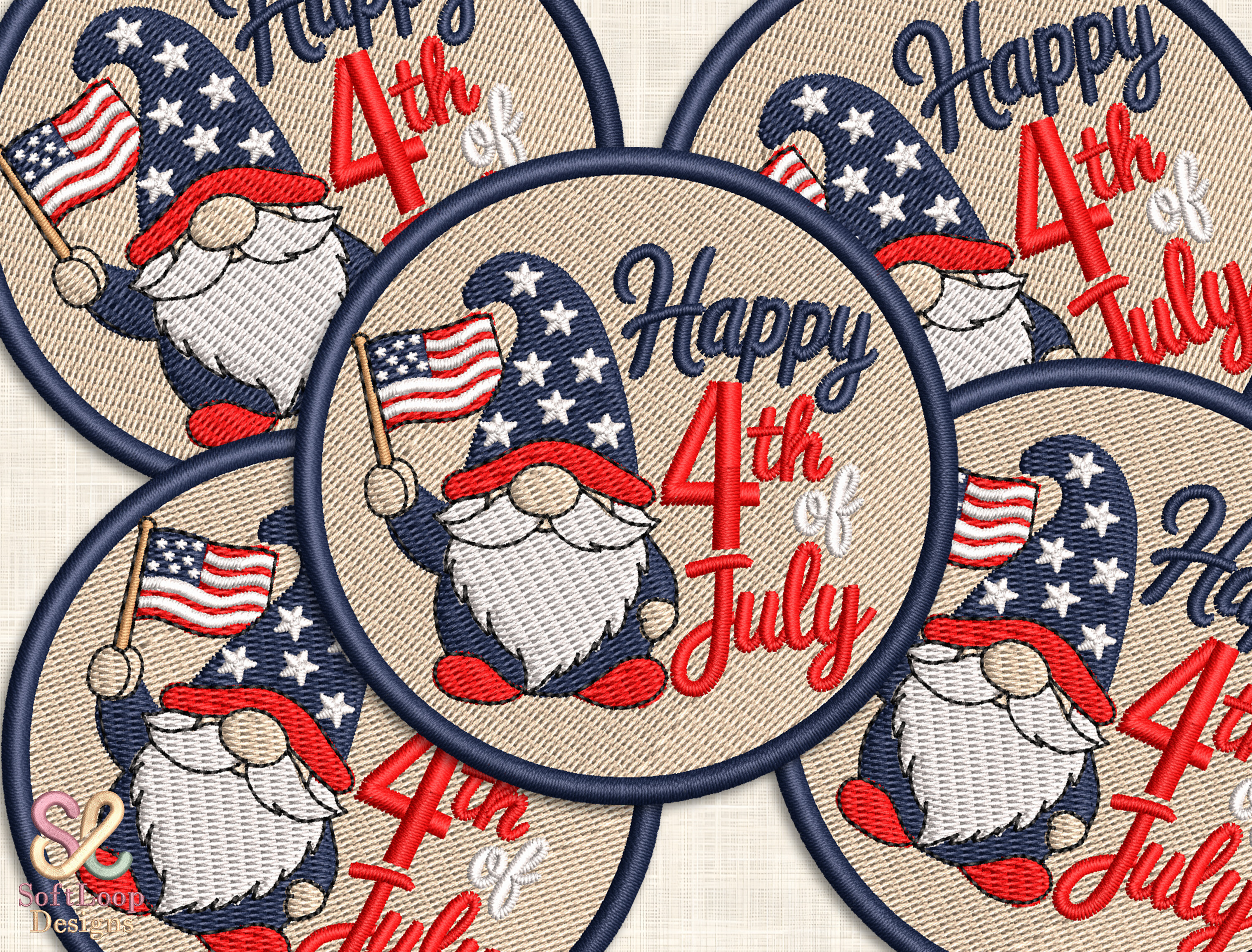 Patriotic Gnome Patch Embroidery Design
