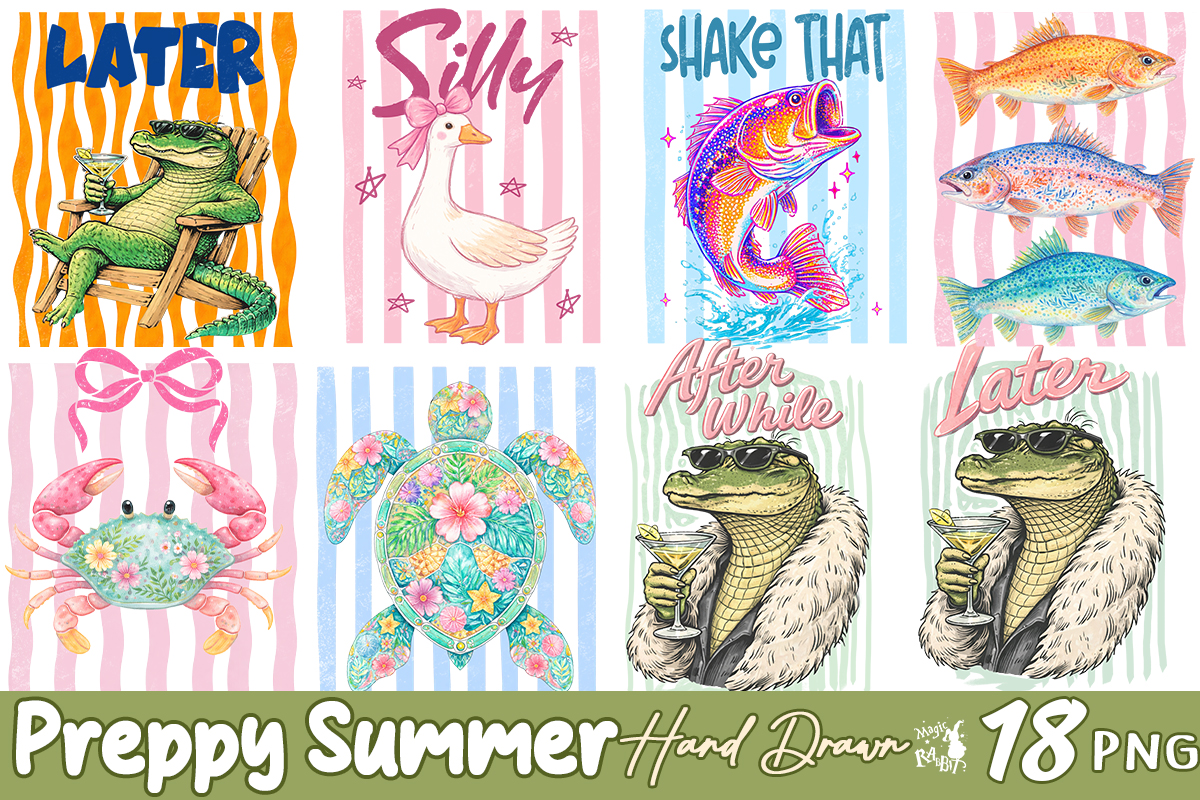 Prepy Hand Preppy Summer Hand Drawn Bundle Graphic by Magic Rabbit ยท Creative Fabrica