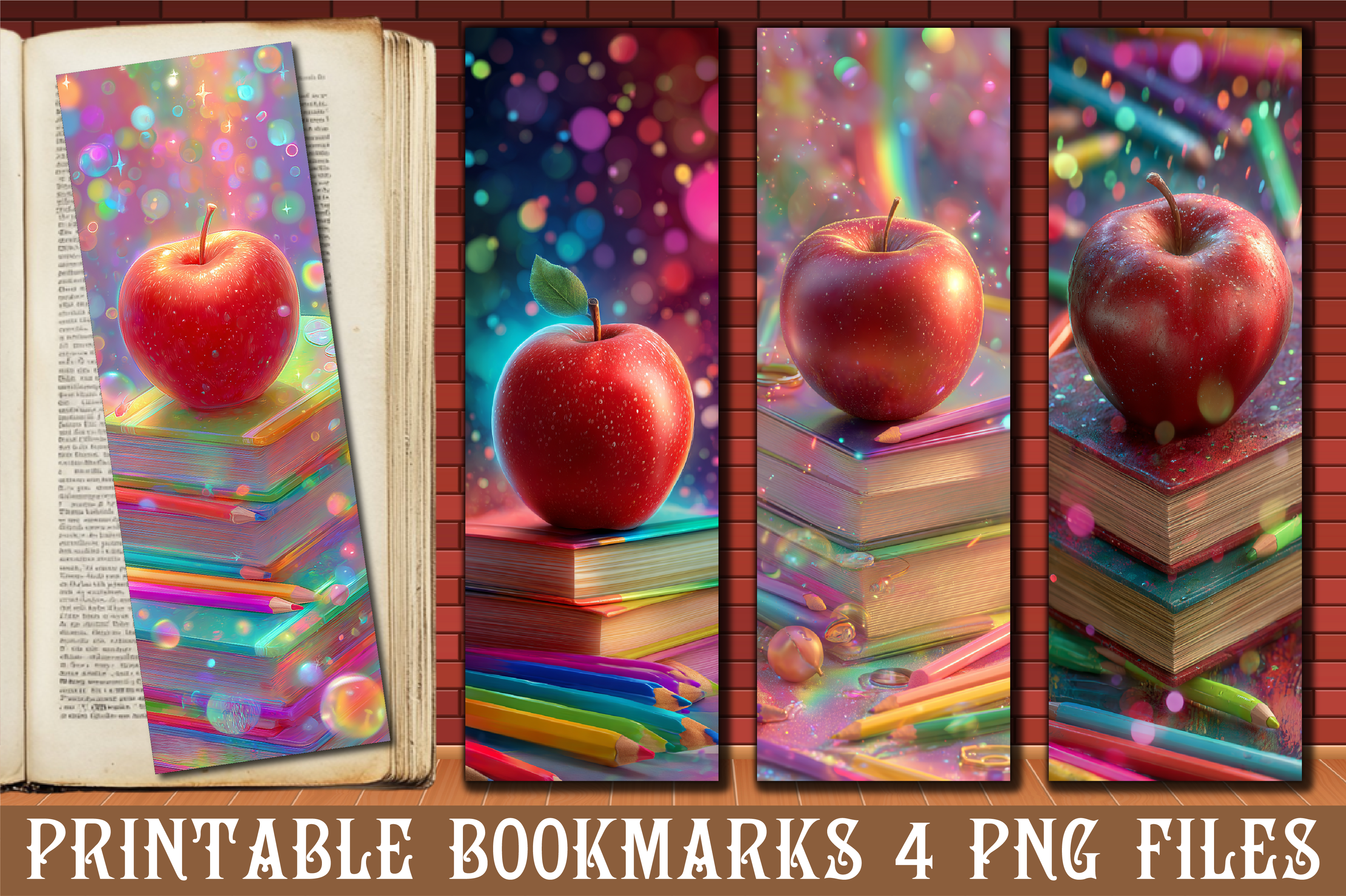 Red Apple School Teacher PNG Bookmark
